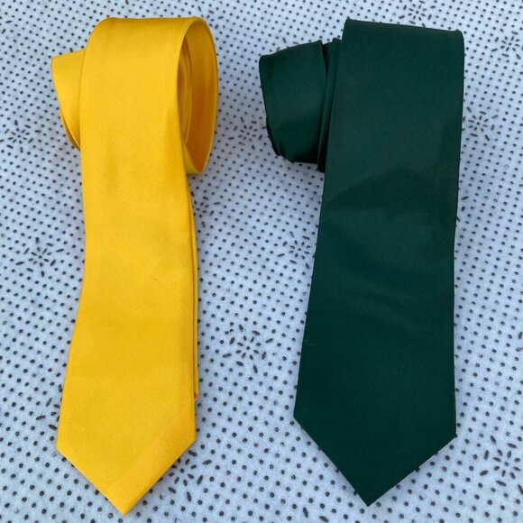 Slim Skinny Lot of 2 Wedding Men Regular Groom Yellow and Forest Green Ties New - Picture 1 of 9